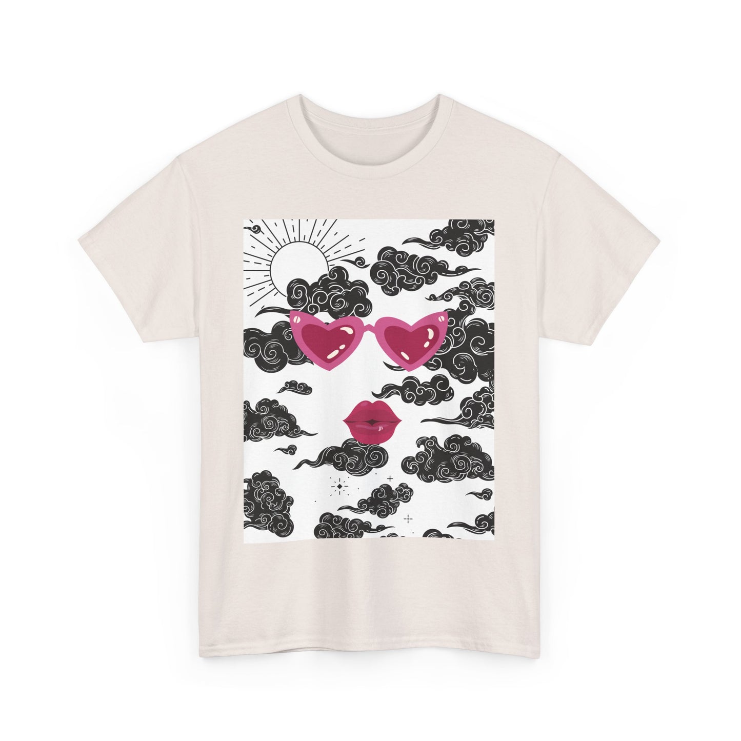 Love Cloud Unisex Heavy Cotton Tee - Heart Sunglasses & Lips Graphic T-Shirt