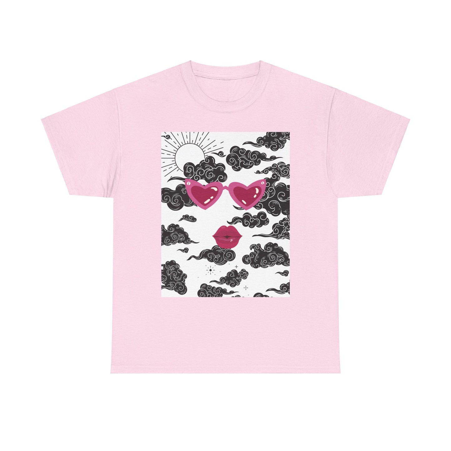 Love Cloud Unisex Heavy Cotton Tee - Heart Sunglasses & Lips Graphic T-Shirt