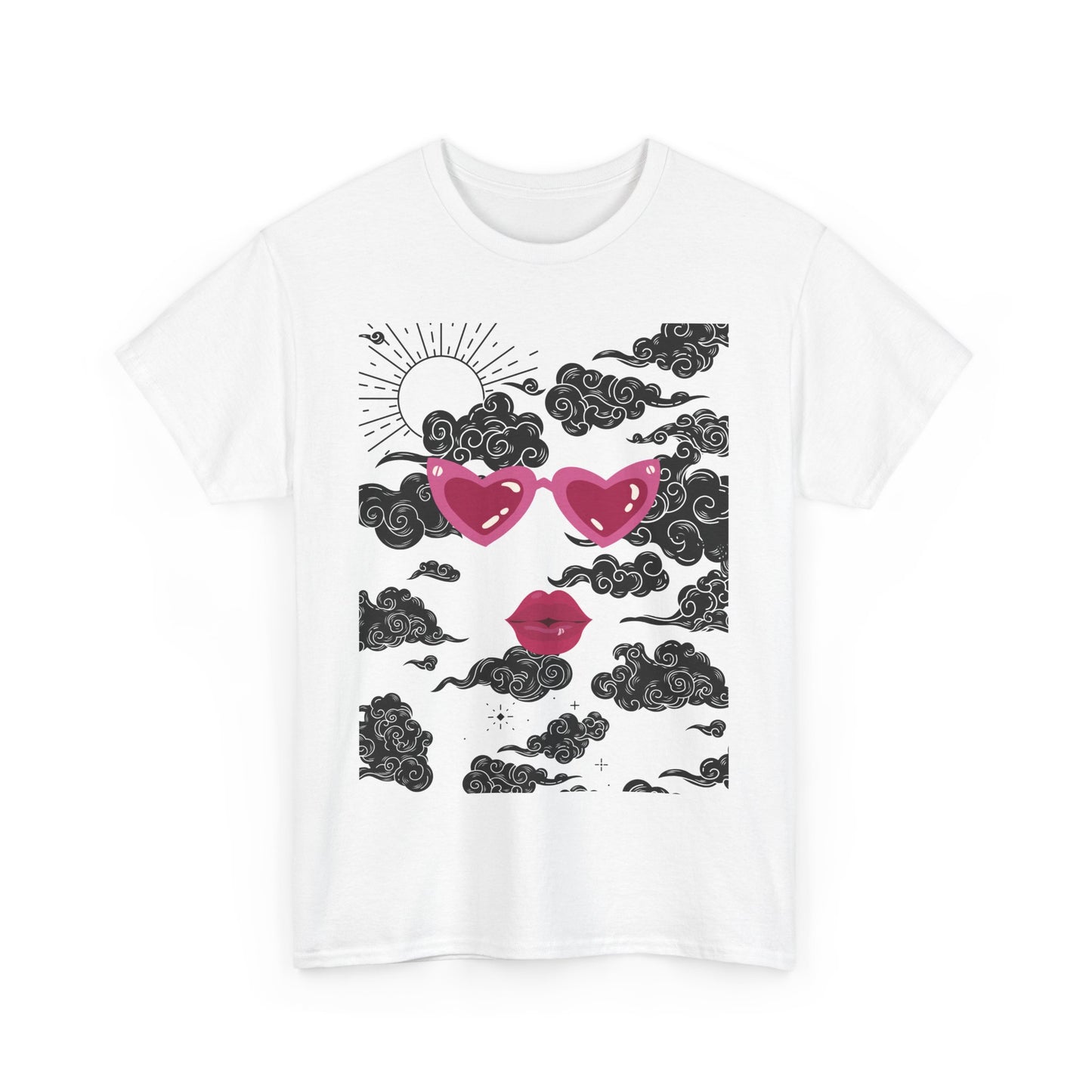 Love Cloud Unisex Heavy Cotton Tee - Heart Sunglasses & Lips Graphic T-Shirt