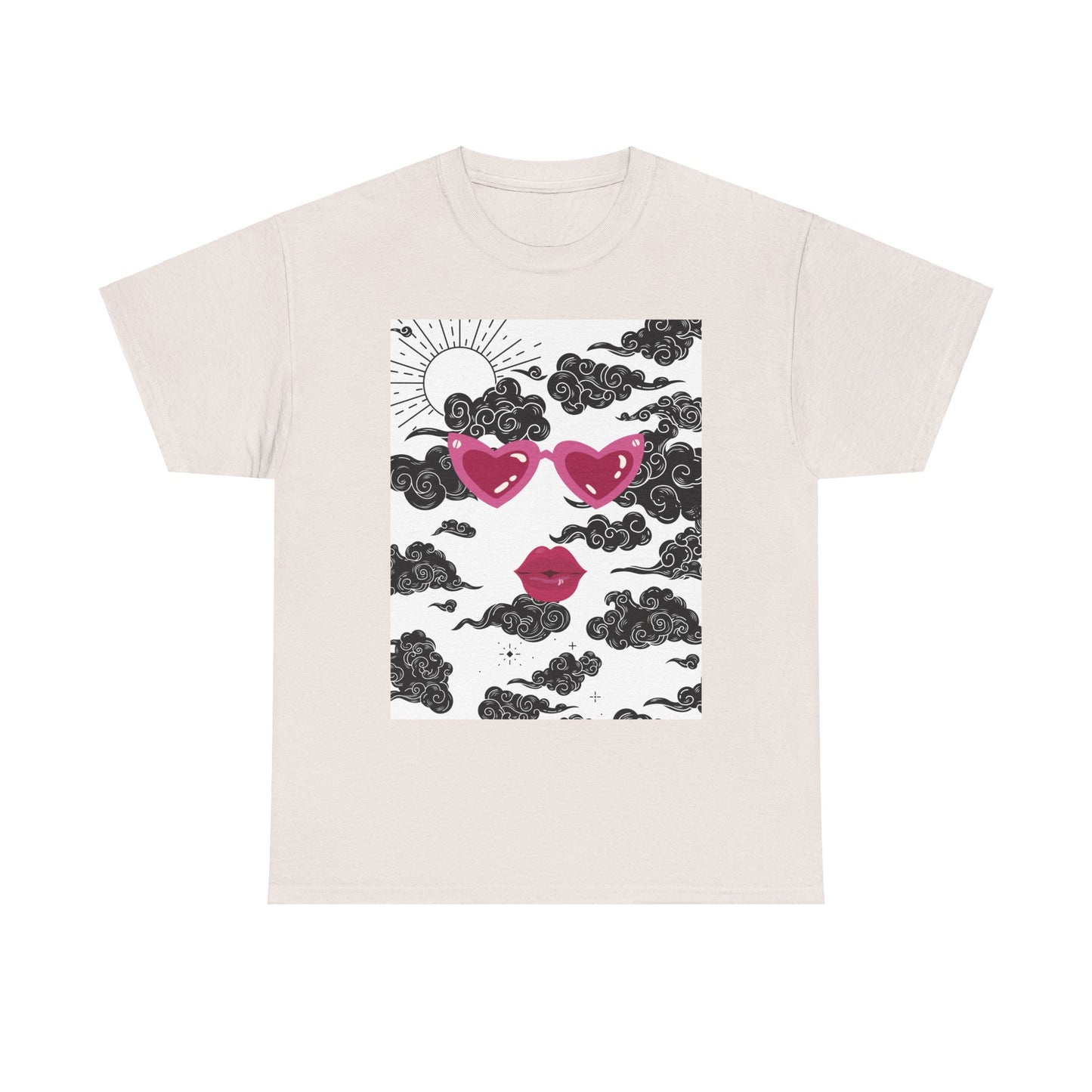 Love Cloud Unisex Heavy Cotton Tee - Heart Sunglasses & Lips Graphic T-Shirt