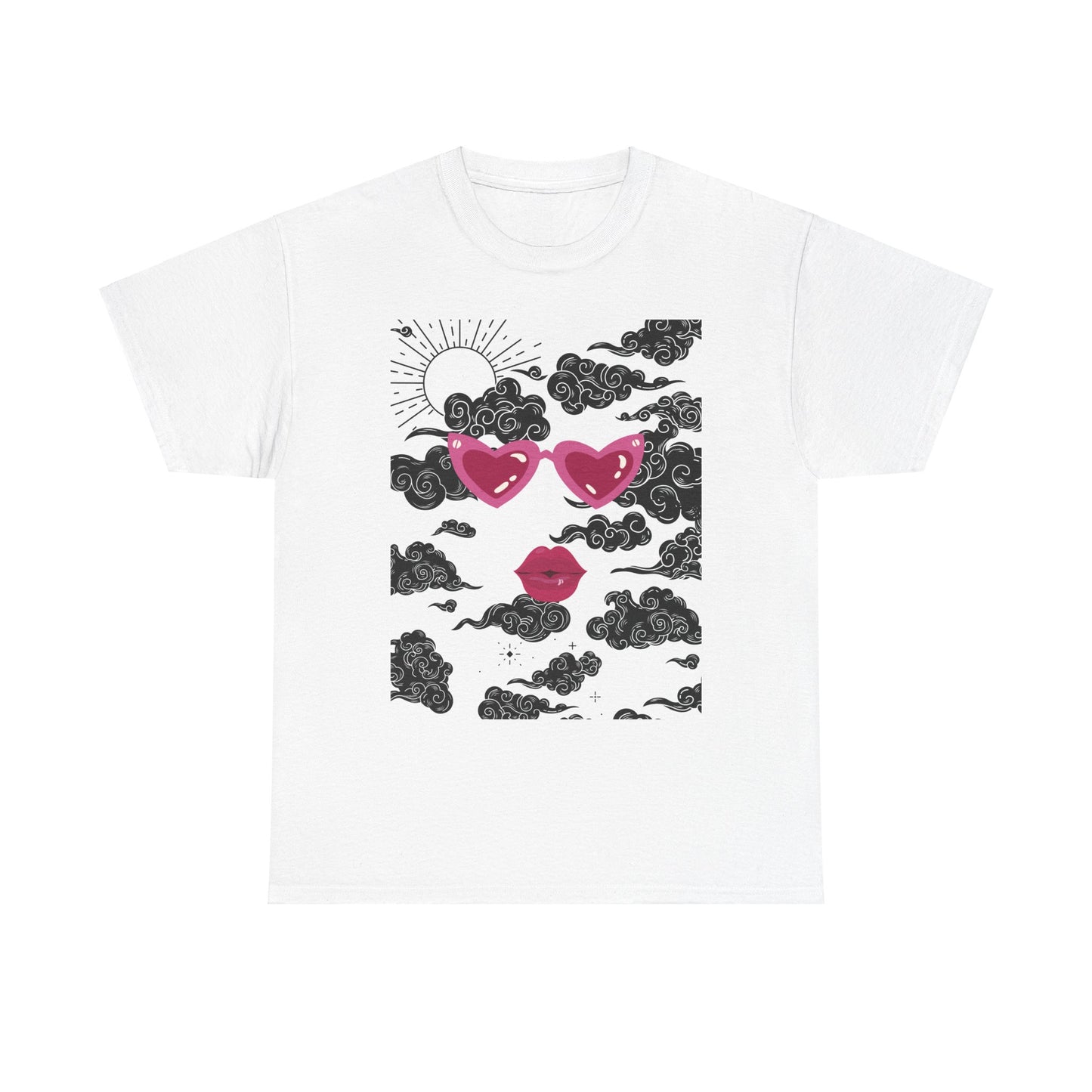 Love Cloud Unisex Heavy Cotton Tee - Heart Sunglasses & Lips Graphic T-Shirt