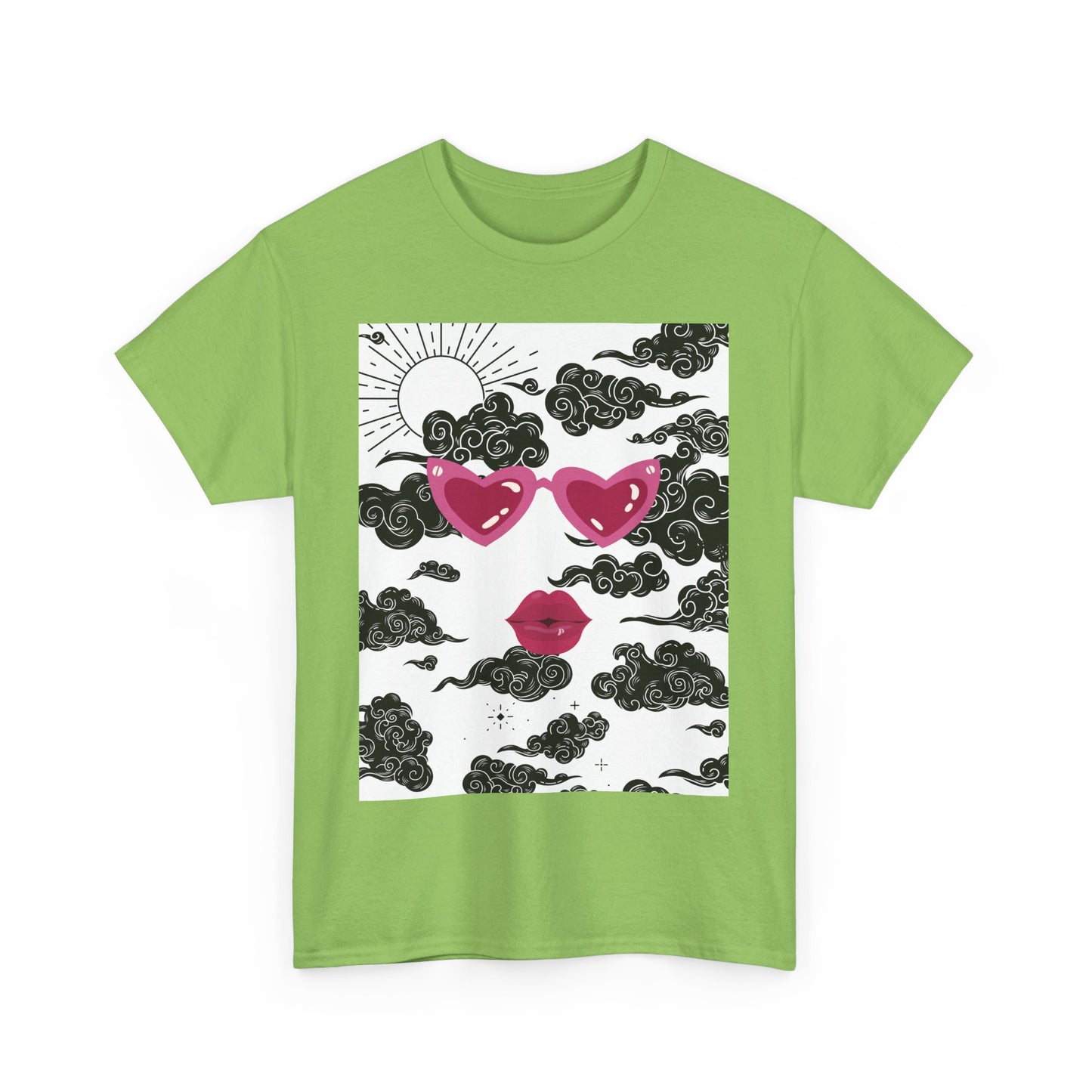 Love Cloud Unisex Heavy Cotton Tee - Heart Sunglasses & Lips Graphic T-Shirt