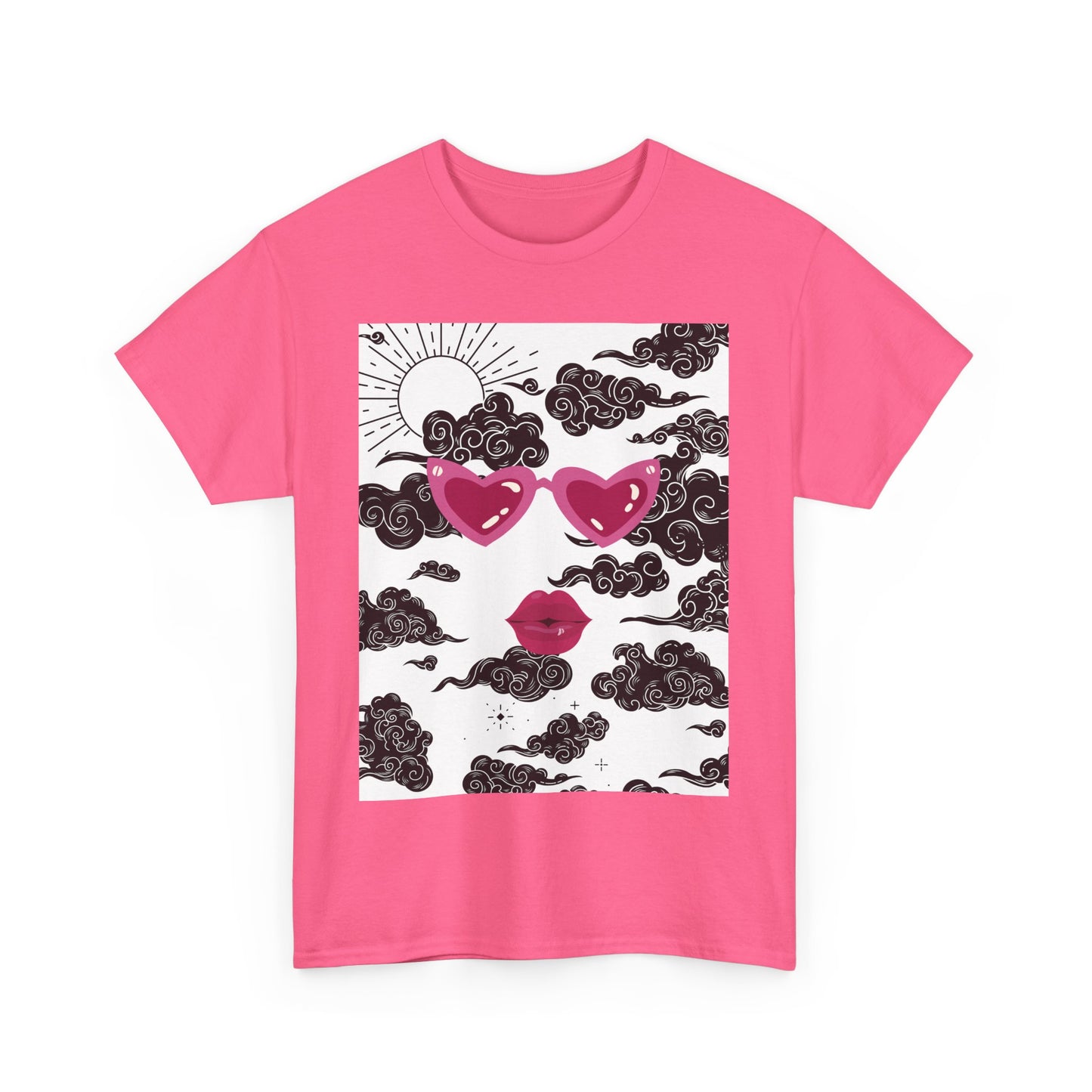 Love Cloud Unisex Heavy Cotton Tee - Heart Sunglasses & Lips Graphic T-Shirt