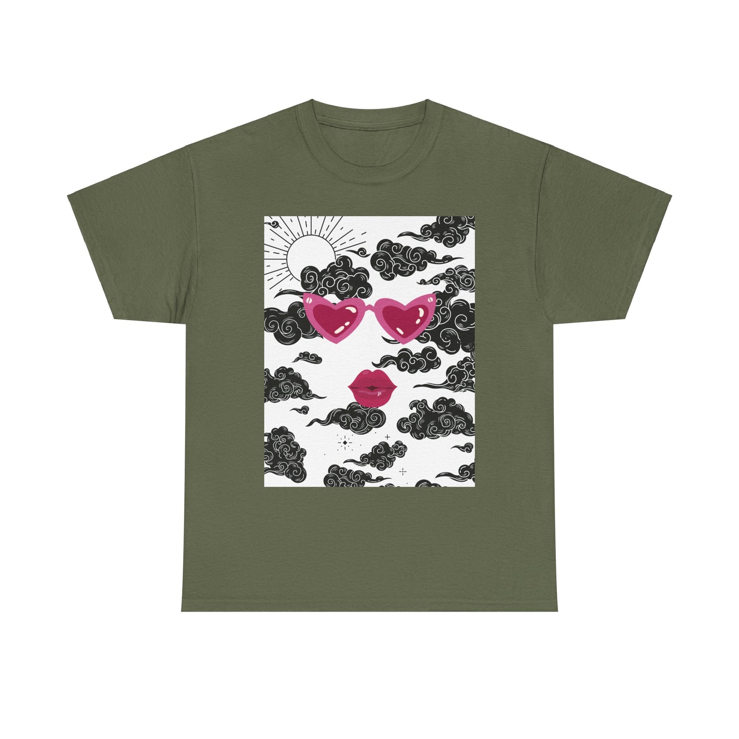 Love Cloud Unisex Heavy Cotton Tee - Heart Sunglasses & Lips Graphic T-Shirt