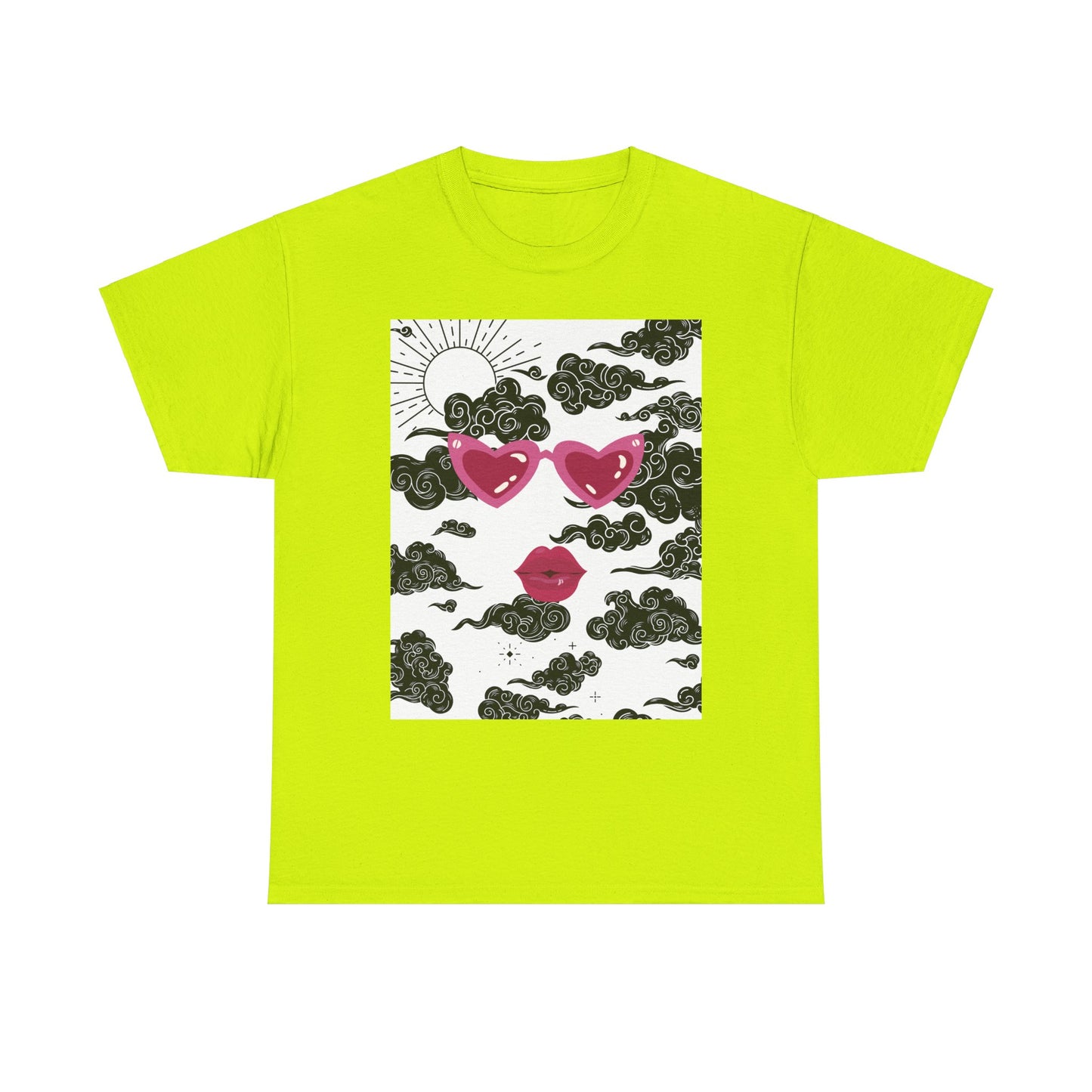 Love Cloud Unisex Heavy Cotton Tee - Heart Sunglasses & Lips Graphic T-Shirt