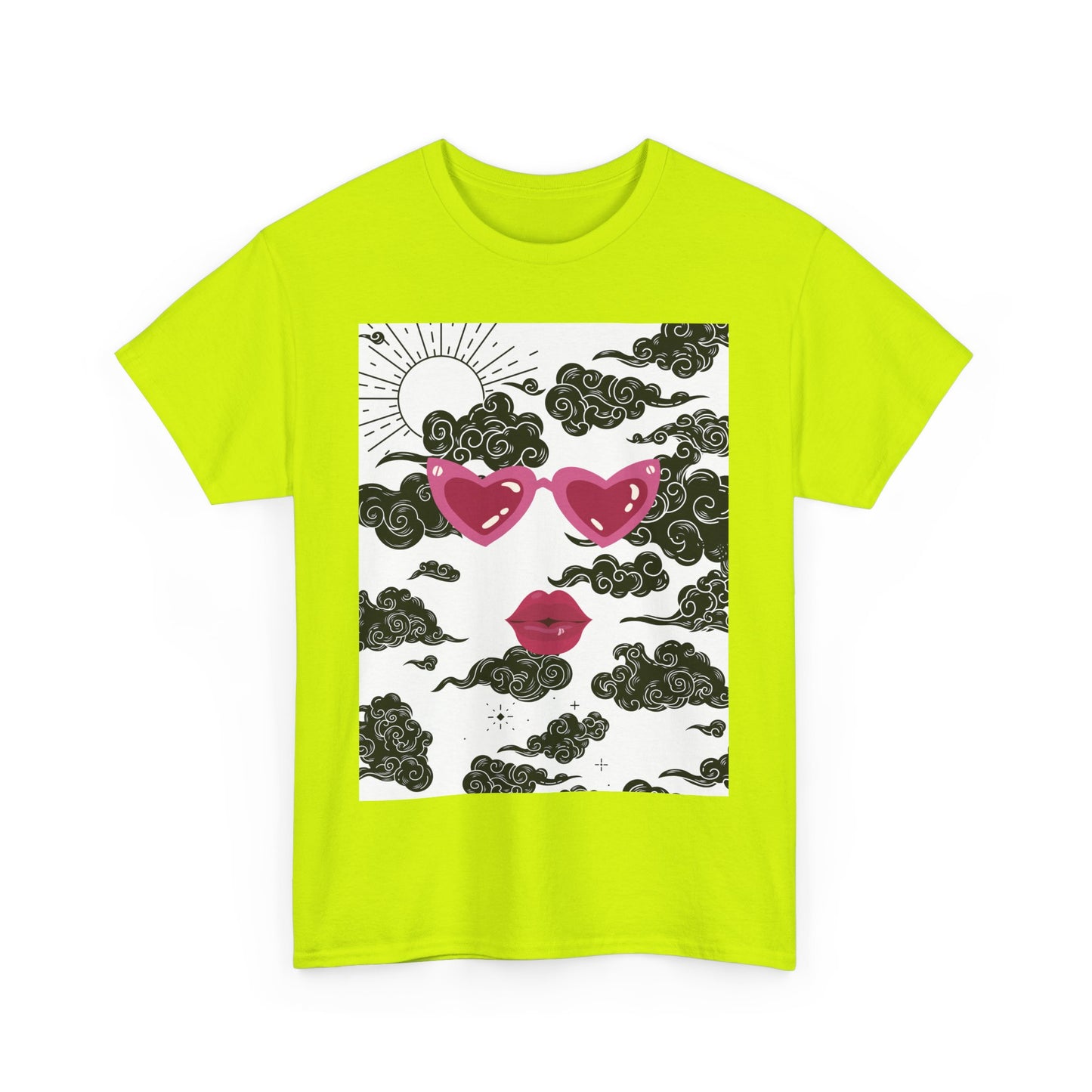 Love Cloud Unisex Heavy Cotton Tee - Heart Sunglasses & Lips Graphic T-Shirt